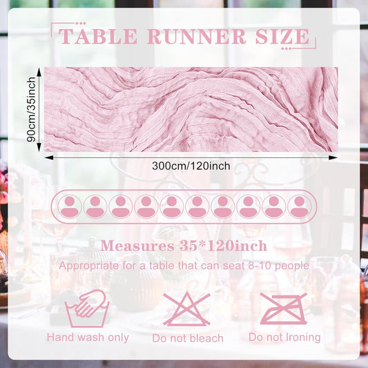 1 Pack Cheesecloth Table Runner 10Ft Christmas Gauze Boho Table Runners for Wedding Decor Bridal Shower Decorations Baby Shower Party(35" x 120")