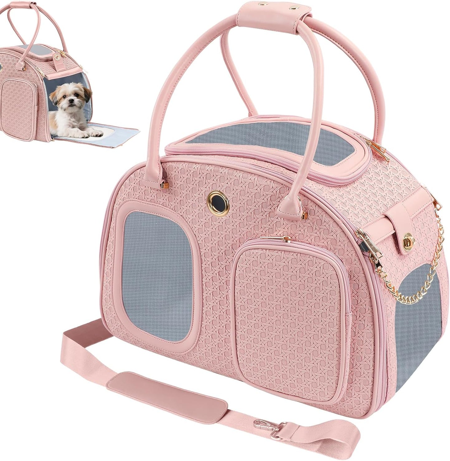Dog Purse Carrier for Small Dogs, TSA Airline Approved Pet Tote Bag, Fashion Soft-Sided Puppy Carrier Purse with Pockets for Travel, Shopping, Daily Use (Pink, 16.1inch x 8.7inch x 12inch(LxWxH))