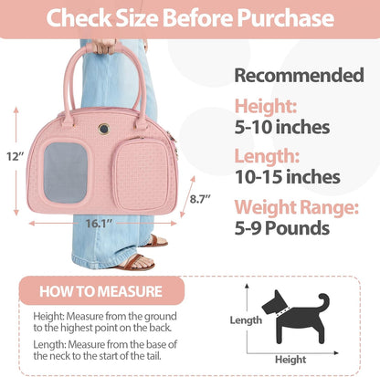 Dog Purse Carrier for Small Dogs, TSA Airline Approved Pet Tote Bag, Fashion Soft-Sided Puppy Carrier Purse with Pockets for Travel, Shopping, Daily Use (Pink, 16.1inch x 8.7inch x 12inch(LxWxH))