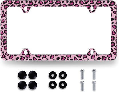 Sexy Leopard License Plate Frame Stainless Steel Parts Decoration
