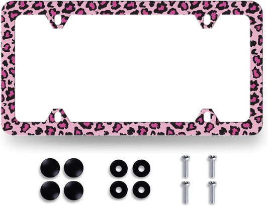 Sexy Leopard License Plate Frame Stainless Steel Parts Decoration