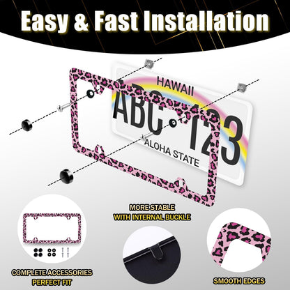 Sexy Leopard License Plate Frame Stainless Steel Parts Decoration