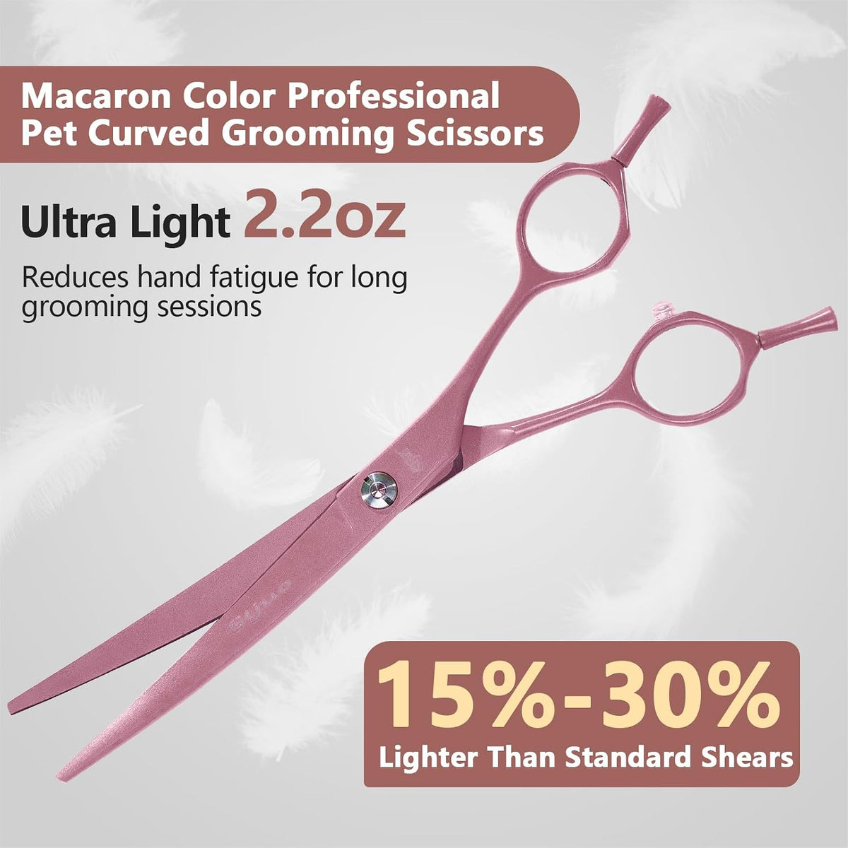 Professional Dog Grooming Scissors: 7" Japanese 440C Steel, Curved Shears with 25-30° Blade for Pet Groomers (Pink)