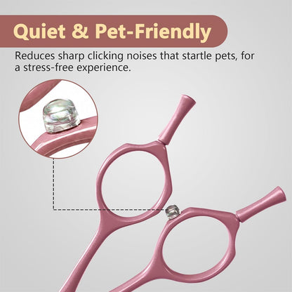 Professional Dog Grooming Scissors: 7" Japanese 440C Steel, Curved Shears with 25-30° Blade for Pet Groomers (Pink)