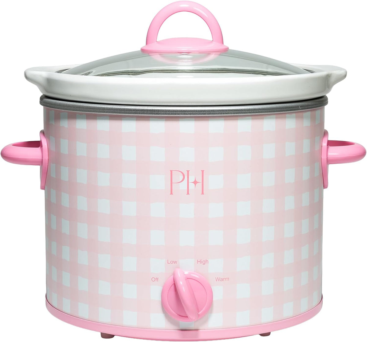 Paris Hilton 3.5-Quart Manual Slow Cooker, Features Three Settings (Low, High, Warm), Naturally Nonstick and Dishwasher Safe Stoneware Insert, Family Sized Capacity, Gingham Pink