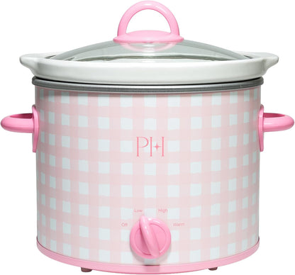 Paris Hilton 3.5-Quart Manual Slow Cooker, Features Three Settings (Low, High, Warm), Naturally Nonstick and Dishwasher Safe Stoneware Insert, Family Sized Capacity, Gingham Pink