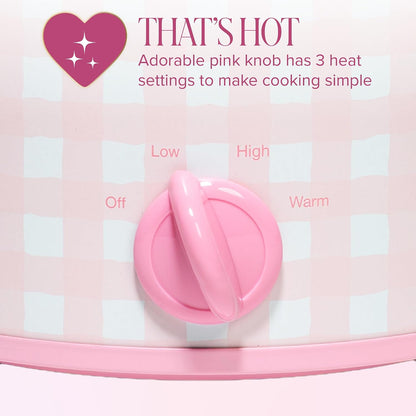 Paris Hilton 3.5-Quart Manual Slow Cooker, Features Three Settings (Low, High, Warm), Naturally Nonstick and Dishwasher Safe Stoneware Insert, Family Sized Capacity, Gingham Pink