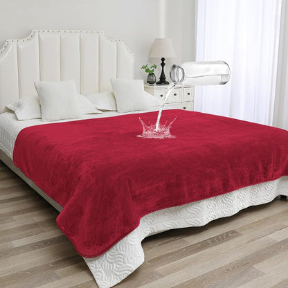 Waterproof Bed Blanket - Reversible Sherpa Throw with Leak-Resistant TPU Layer - 80x60 Burgandy Stain Resistant, Machine Washable Bed Protector for Couch, Bed & Pets