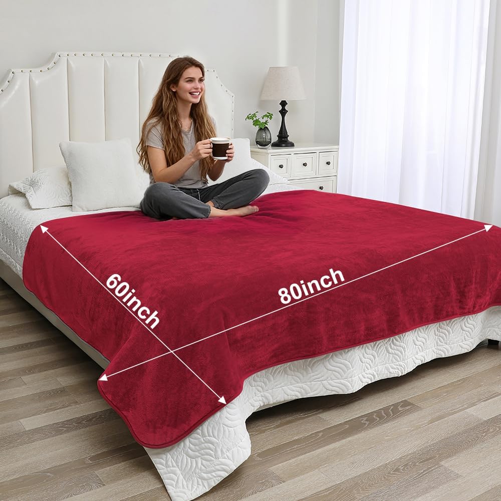 Waterproof Bed Blanket - Reversible Sherpa Throw with Leak-Resistant TPU Layer - 80x60 Burgandy Stain Resistant, Machine Washable Bed Protector for Couch, Bed & Pets