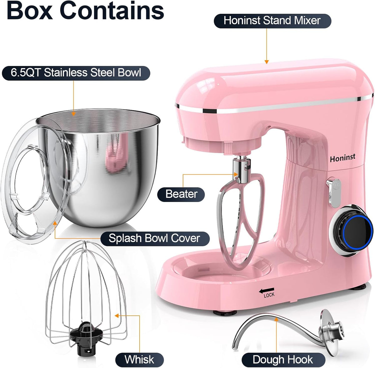 Stand Mixer, 6.5QT 10-Speed Tilt-Head 3-IN-1 Electric Food Mixer