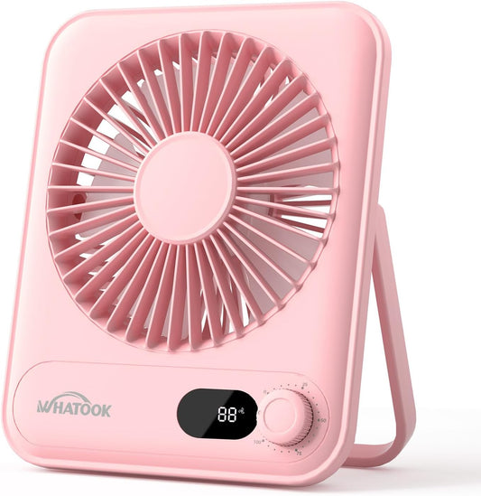 WHATOOK Small Desk Fan Personal Fans: 5000mah 25 Hours Battery Office Quiet Mini Desktop Fan Portable Rechargeable Travel Essentials (Pink, 5000 mAh)