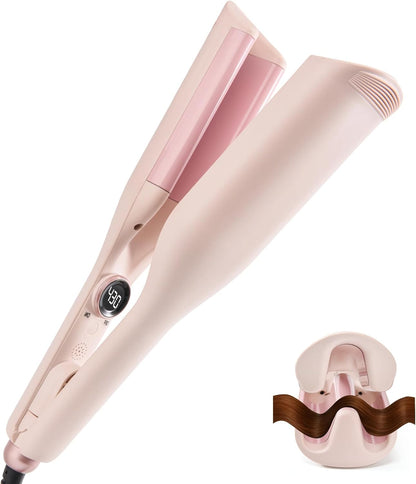 Hair Waver, 1.25" Double Barrel Curling Iron, Beach Waves, Pink