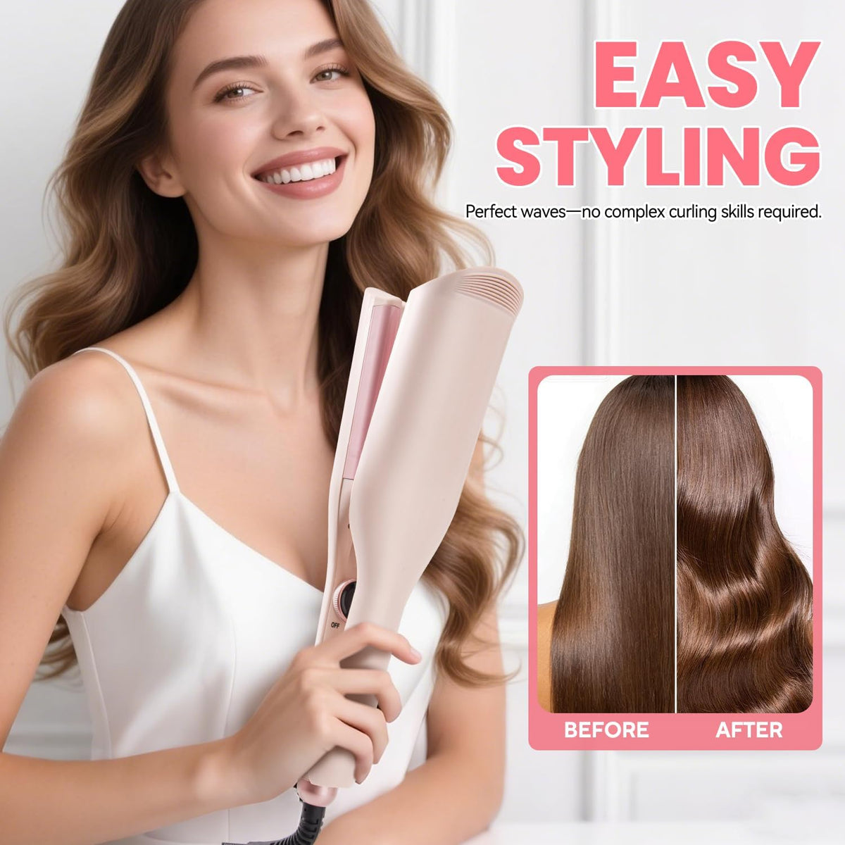 Hair Waver, 1.25" Double Barrel Curling Iron, Beach Waves, Pink