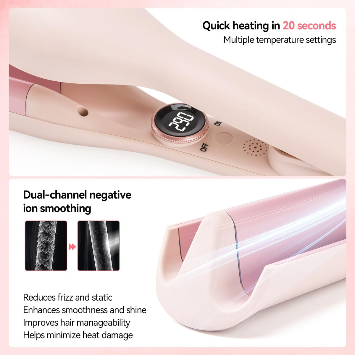 Hair Waver, 1.25" Double Barrel Curling Iron, Beach Waves, Pink