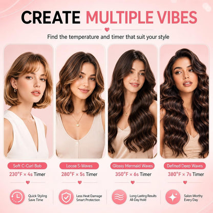 Hair Waver, 1.25" Double Barrel Curling Iron, Beach Waves, Pink