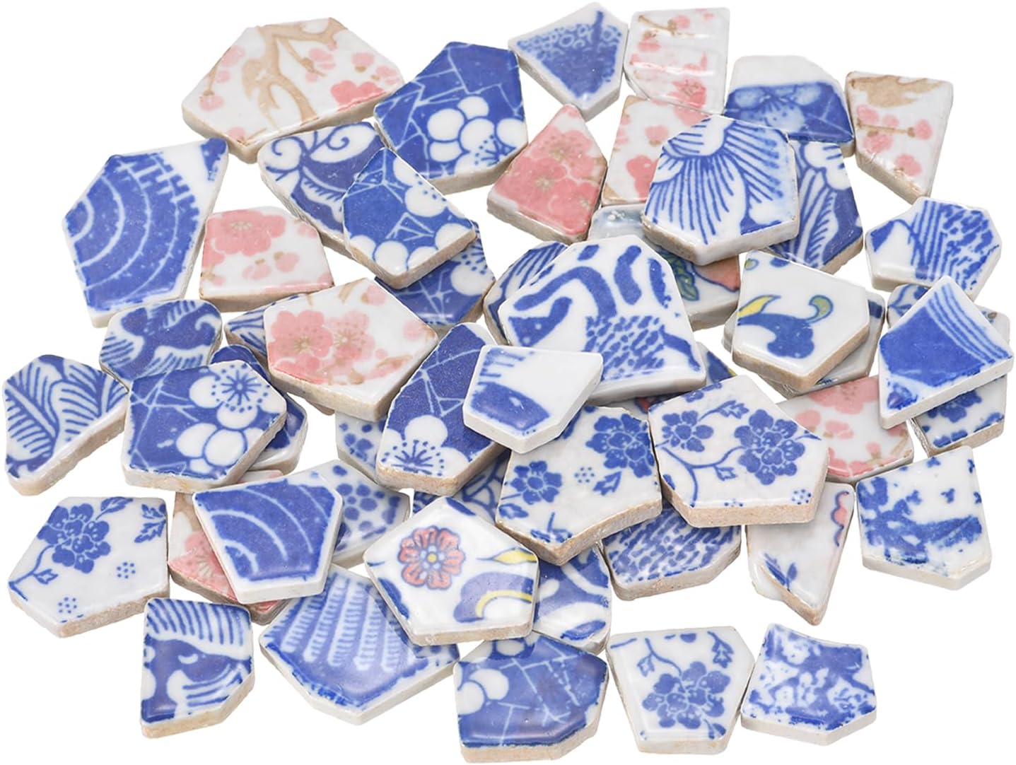 Irregular Ceramic Mosaic Tiles, 200g/0.44lb Broken Porcelain Mosaic Tiles Bulk Irregular Glazed for DIY Art Craft Making Home Decor, Blue/Pink Multi