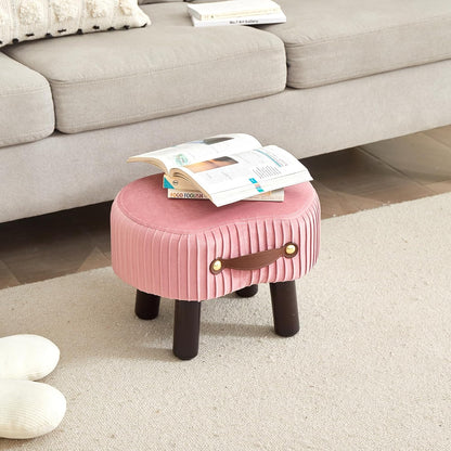 Foot Stools Small, Ottomon with Handle, Velvet Footrest Ottoman