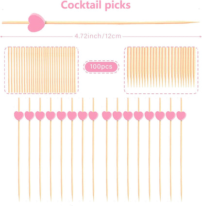 12cm 100pcs/pack Pink Heart Disposable Fruit