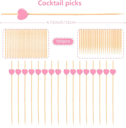12cm 100pcs/pack Pink Heart Disposable Fruit