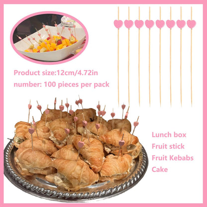 12cm 100pcs/pack Pink Heart Disposable Fruit