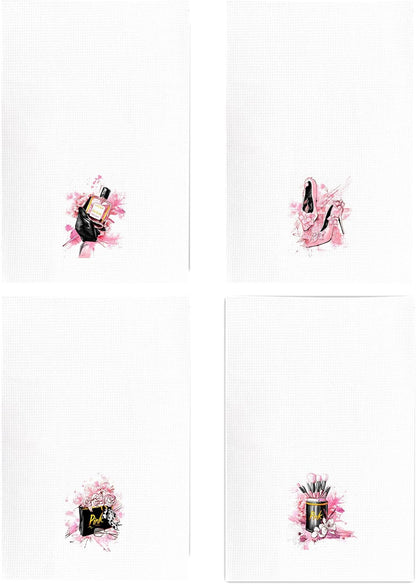 Pink and Black Towels Bathroom Sets of 4,Modern Makeup Brush Perfume Kitchen Dish Towels, Pink and Black Bathroom Décor,14x26 Inch