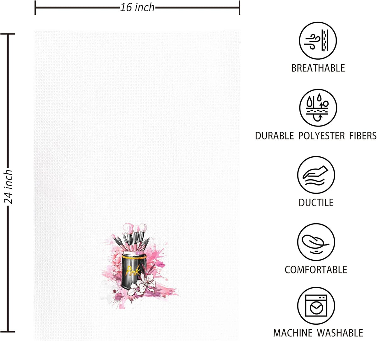 Pink and Black Towels Bathroom Sets of 4,Modern Makeup Brush Perfume Kitchen Dish Towels, Pink and Black Bathroom Décor,14x26 Inch
