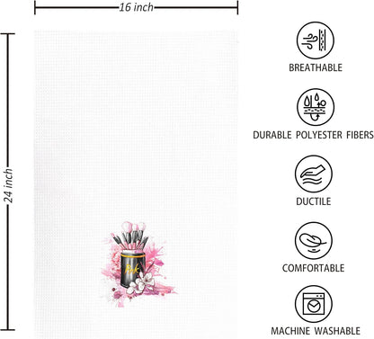 Pink and Black Towels Bathroom Sets of 4,Modern Makeup Brush Perfume Kitchen Dish Towels, Pink and Black Bathroom Décor,14x26 Inch