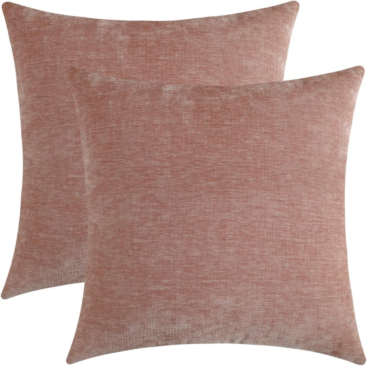 Blush Pink Chenille Decorative Couch Throw Pillow Covers, Soft Cushion Cases for Home Livingroom Sofa Décor, Pack of 2, 18 x 18 Inches
