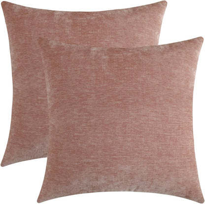 Blush Pink Chenille Decorative Couch Throw Pillow Covers, Soft Cushion Cases for Home Livingroom Sofa Décor, Pack of 2, 18 x 18 Inches