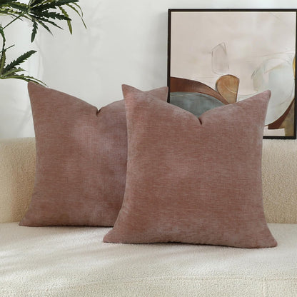 Blush Pink Chenille Decorative Couch Throw Pillow Covers, Soft Cushion Cases for Home Livingroom Sofa Décor, Pack of 2, 18 x 18 Inches