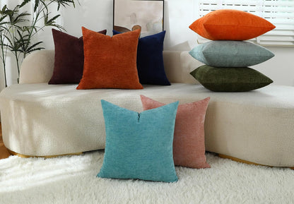 Blush Pink Chenille Decorative Couch Throw Pillow Covers, Soft Cushion Cases for Home Livingroom Sofa Décor, Pack of 2, 18 x 18 Inches