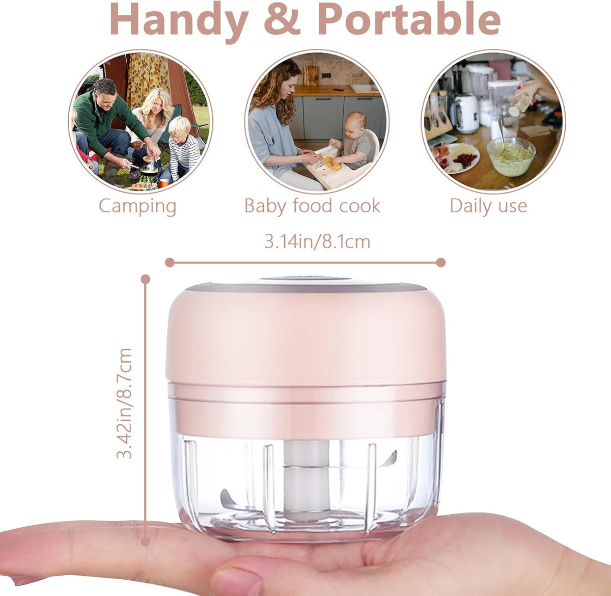 Electric Mini Garlic Mincer, 100ML USB Vegetable Onion Chopper