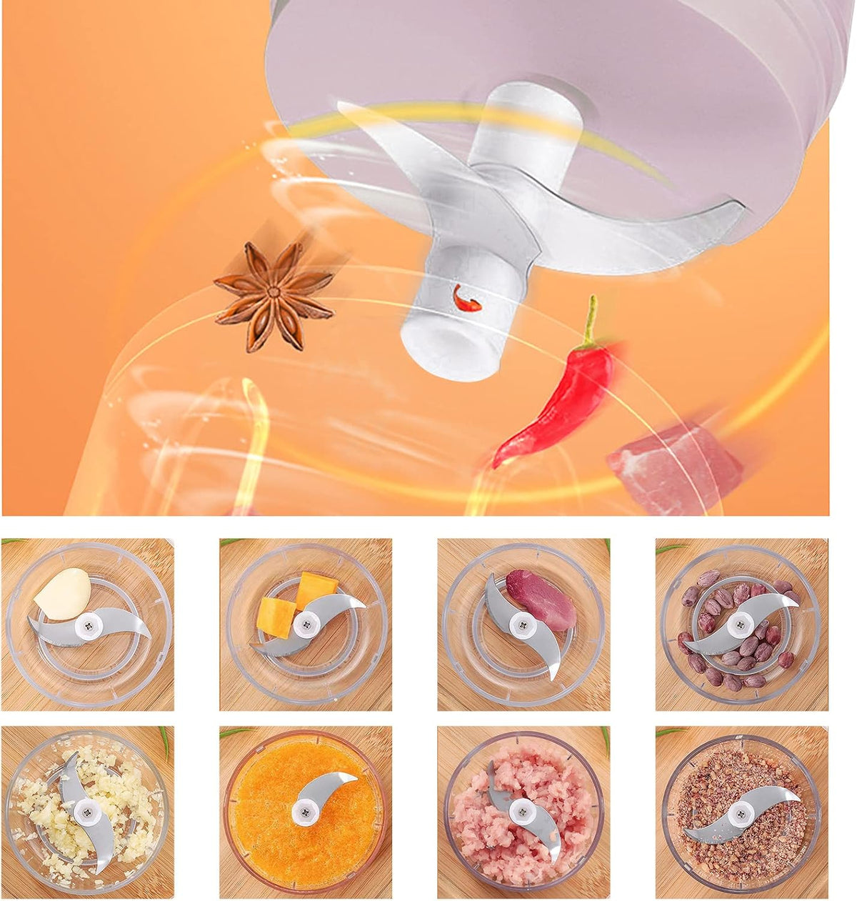 Electric Mini Garlic Mincer, 100ML USB Vegetable Onion Chopper