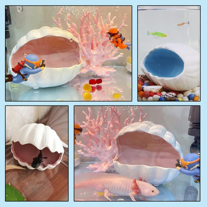 Ceramic Cave Shell Fish House - Small Animal Hideout for Hamsters, Gerbils, Chinchillas, Mice, Rats, and Syrian Hamsters - 5.1 inch(Pink M)