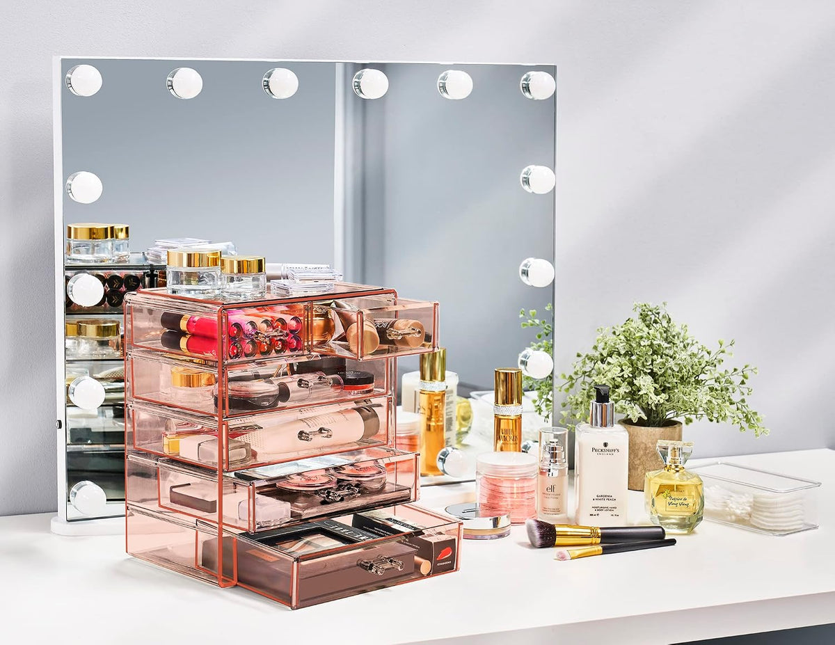 6-Drawer Makeup Organizer with Small & Wide Drawers (Pink)