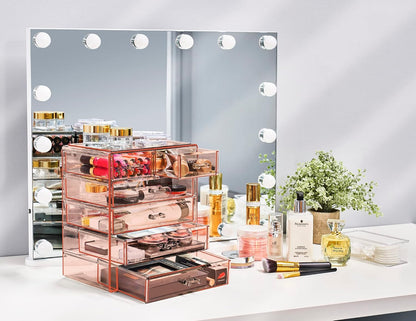 6-Drawer Makeup Organizer with Small & Wide Drawers (Pink)
