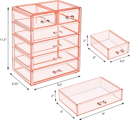 6-Drawer Makeup Organizer with Small & Wide Drawers (Pink)