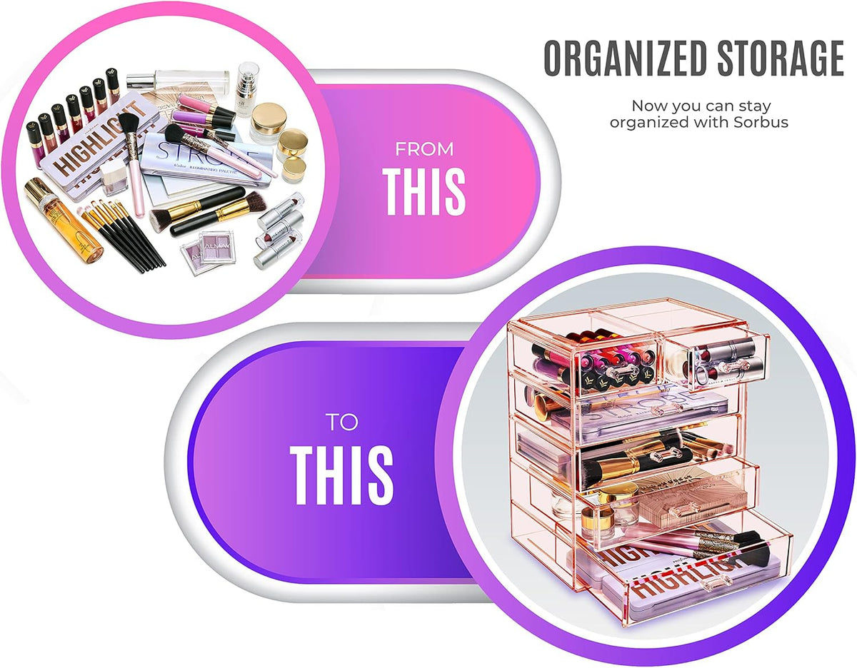 6-Drawer Makeup Organizer with Small & Wide Drawers (Pink)