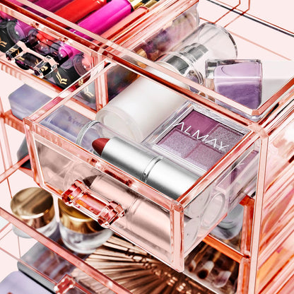 6-Drawer Makeup Organizer with Small & Wide Drawers (Pink)