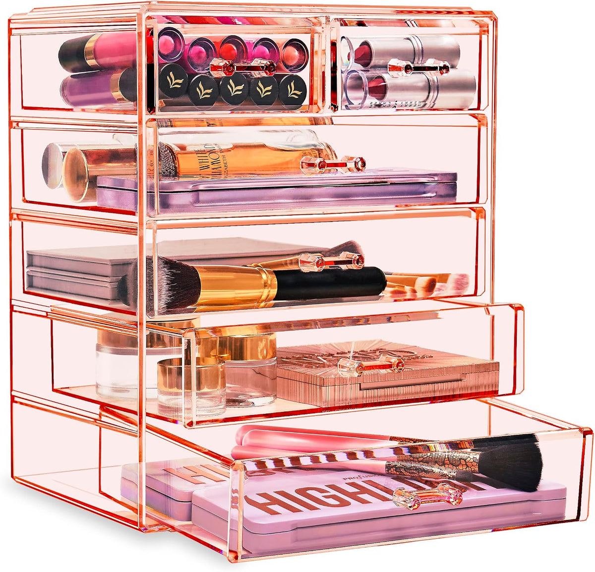 6-Drawer Makeup Organizer with Small & Wide Drawers (Pink)