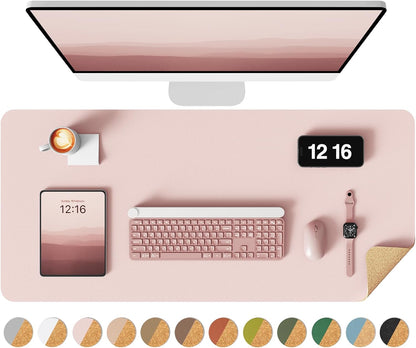 Double-Sided Cork PU Leather Waterproof Desk Pad Protector for Office