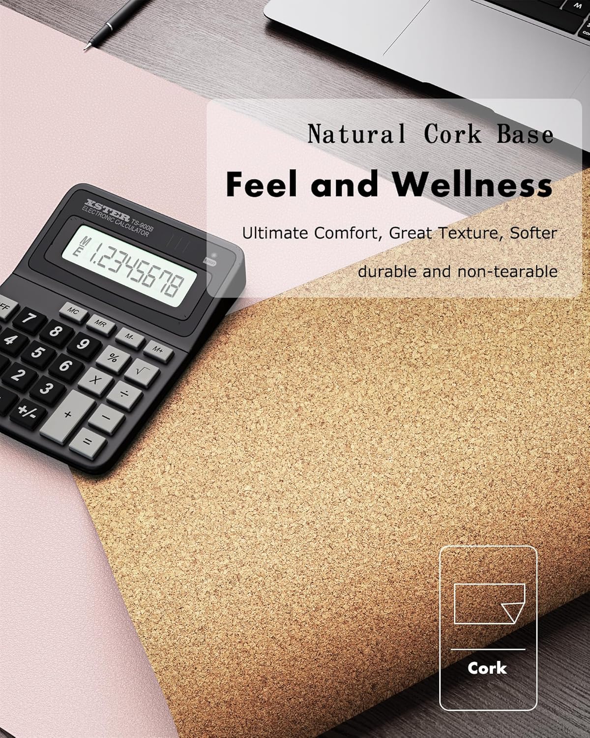 Double-Sided Cork PU Leather Waterproof Desk Pad Protector for Office