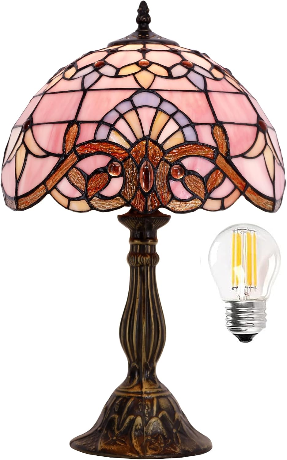 Tiffany Lamp Bedside Pink Stained Glass Table Lamp 18 Inch Tall