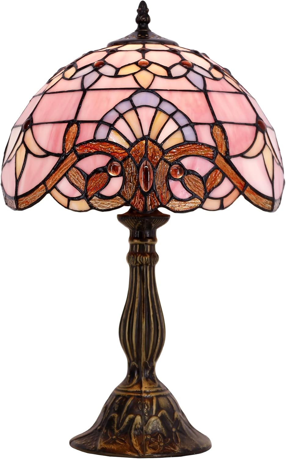 Tiffany Lamp Bedside Pink Stained Glass Table Lamp 18 Inch Tall