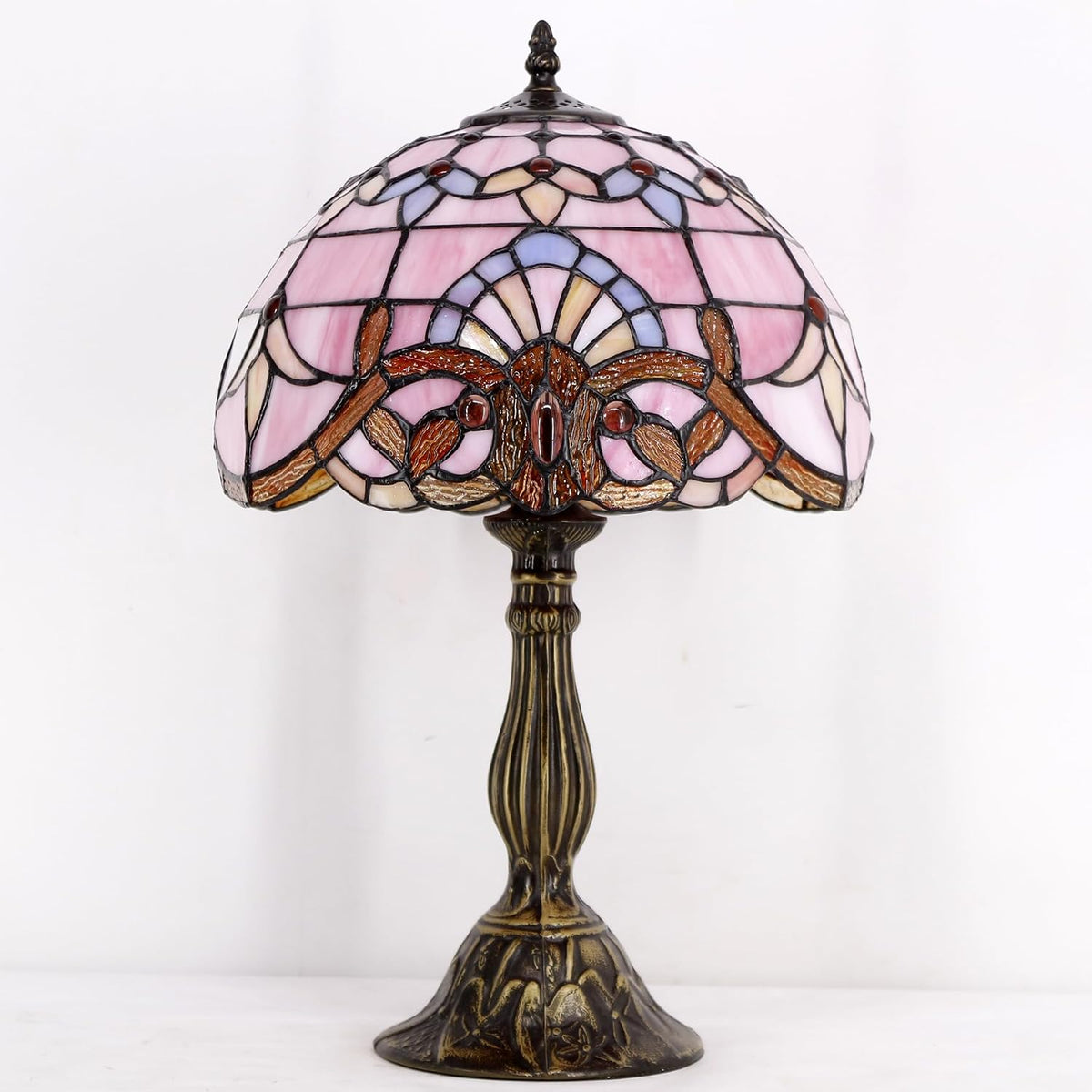 Tiffany Lamp Bedside Pink Stained Glass Table Lamp 18 Inch Tall