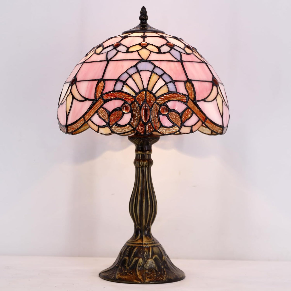 Tiffany Lamp Bedside Pink Stained Glass Table Lamp 18 Inch Tall