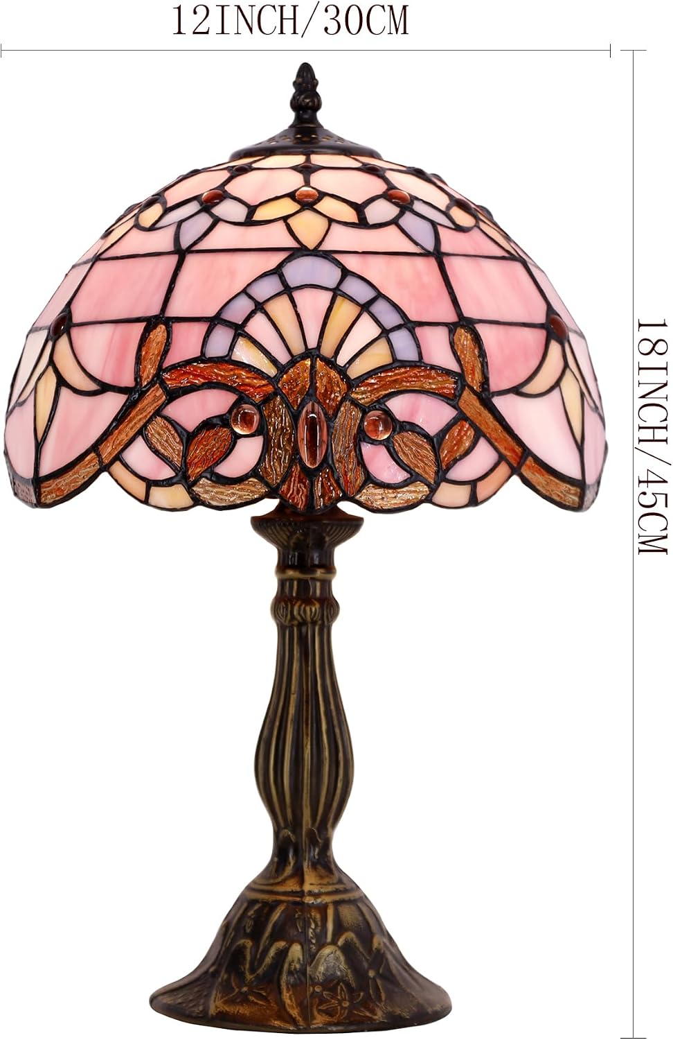Tiffany Lamp Bedside Pink Stained Glass Table Lamp 18 Inch Tall