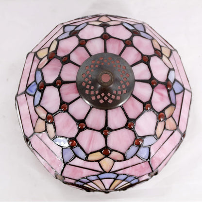 Tiffany Lamp Bedside Pink Stained Glass Table Lamp 18 Inch Tall