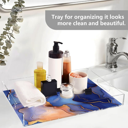 Acrylic Tray Marble Royal Blue Peach Clear Acrylic Tray with Handles 16 x 12 Clear Acrylic Serving Tray Spill-Proof