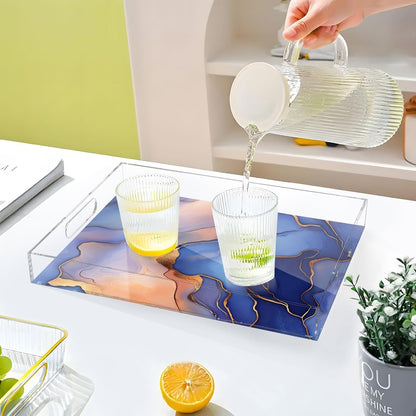 Acrylic Tray Marble Royal Blue Peach Clear Acrylic Tray with Handles 16 x 12 Clear Acrylic Serving Tray Spill-Proof